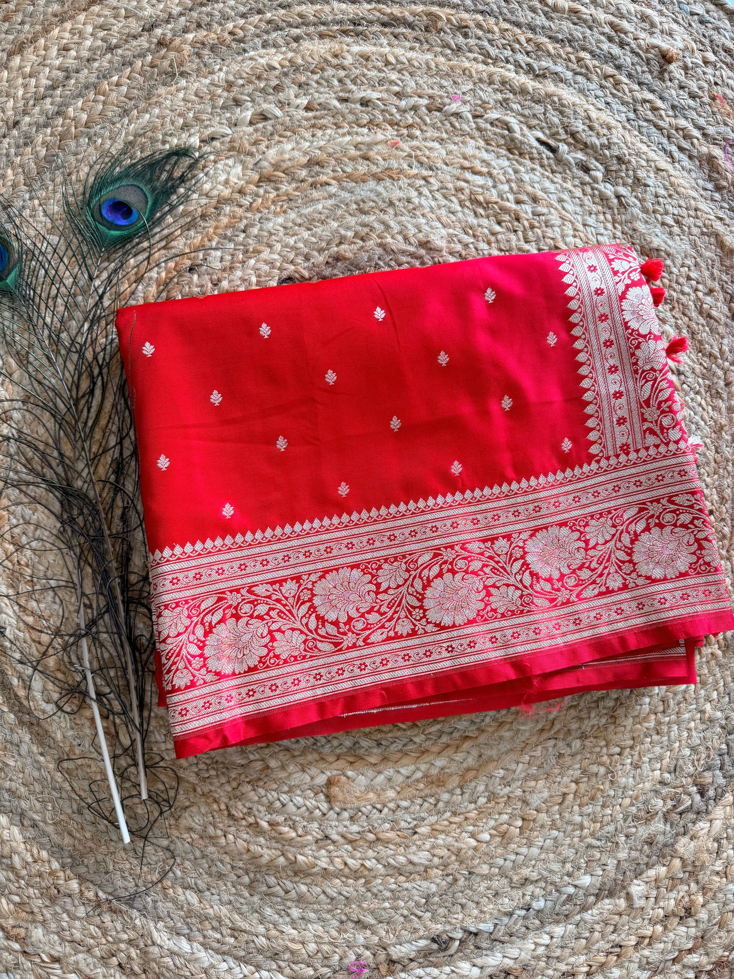 Banarasi soft mashru silk saree - Royal red