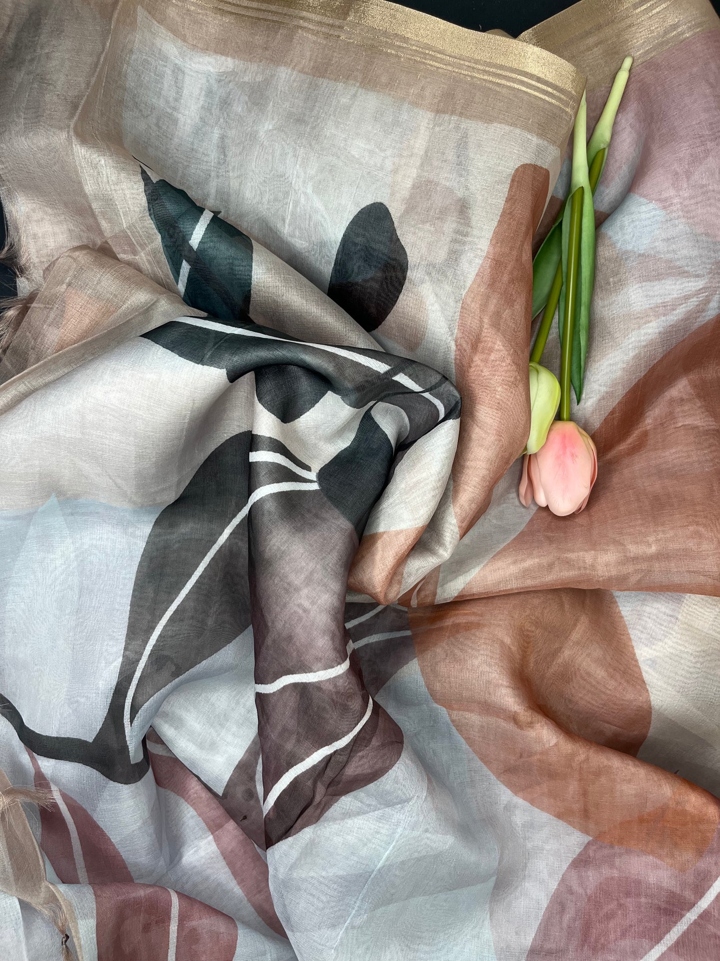 Semi organza floral print saree