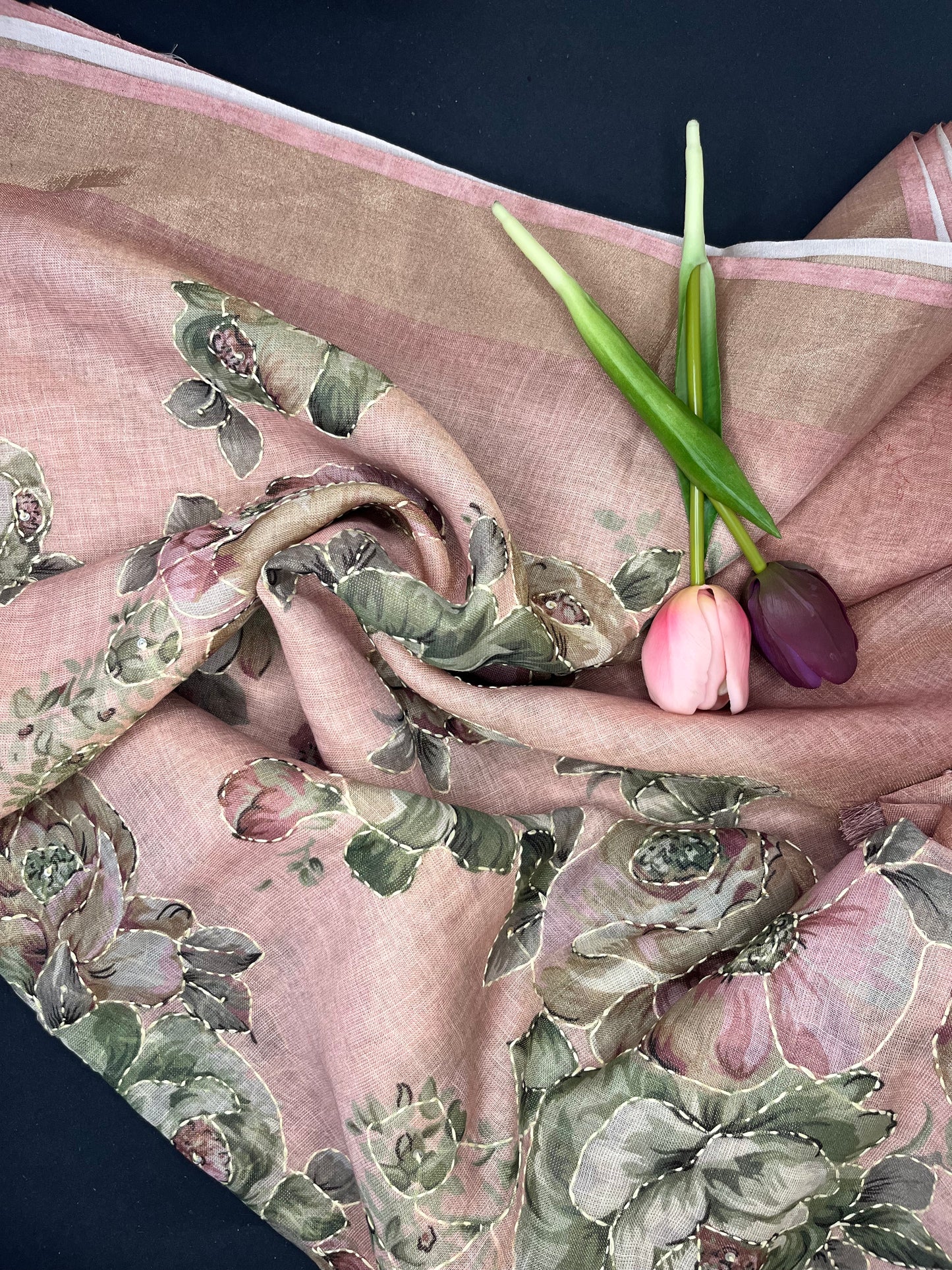 Premium Linen with tissue and Handwork -Rose gold