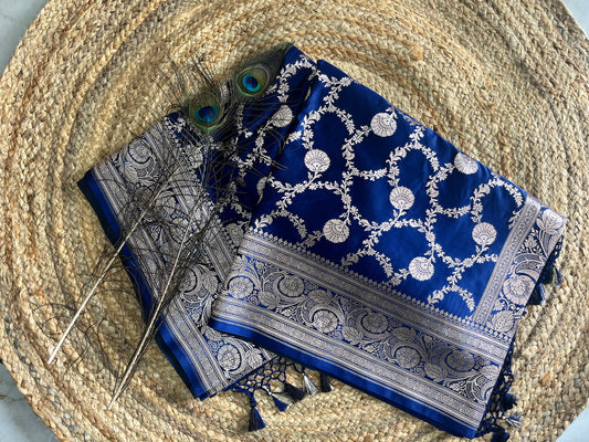 Banarasi soft mashru silk saree - Navy Blue