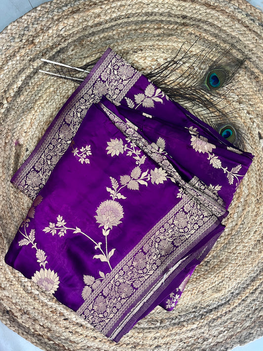 Banarasi soft mashru silk saree - Purple