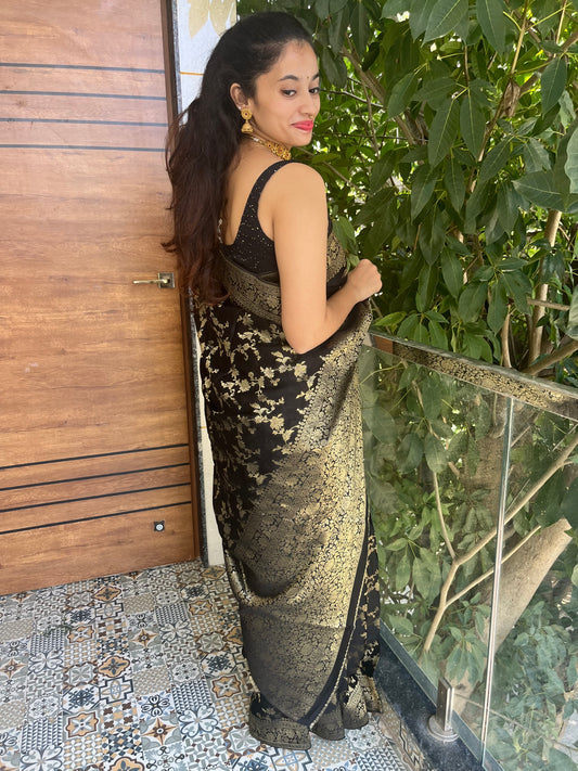 Banarasi soft mashru silk saree - black