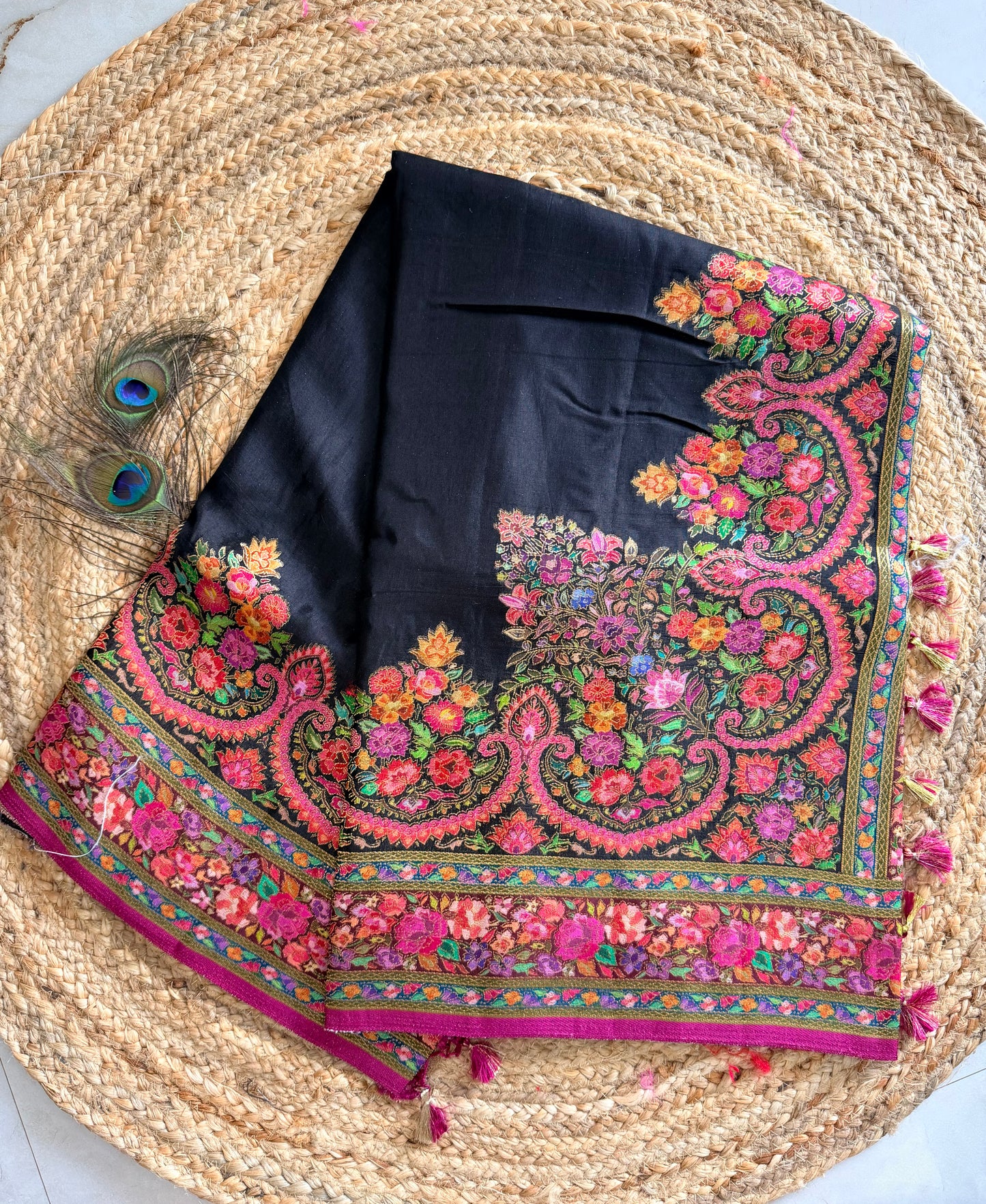 Banarasi soft kanni silk saree - Black with Multicolor weave