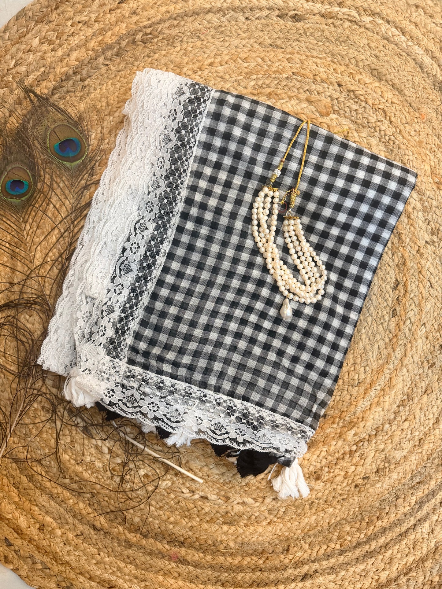 Checkmate-Gingham black lace