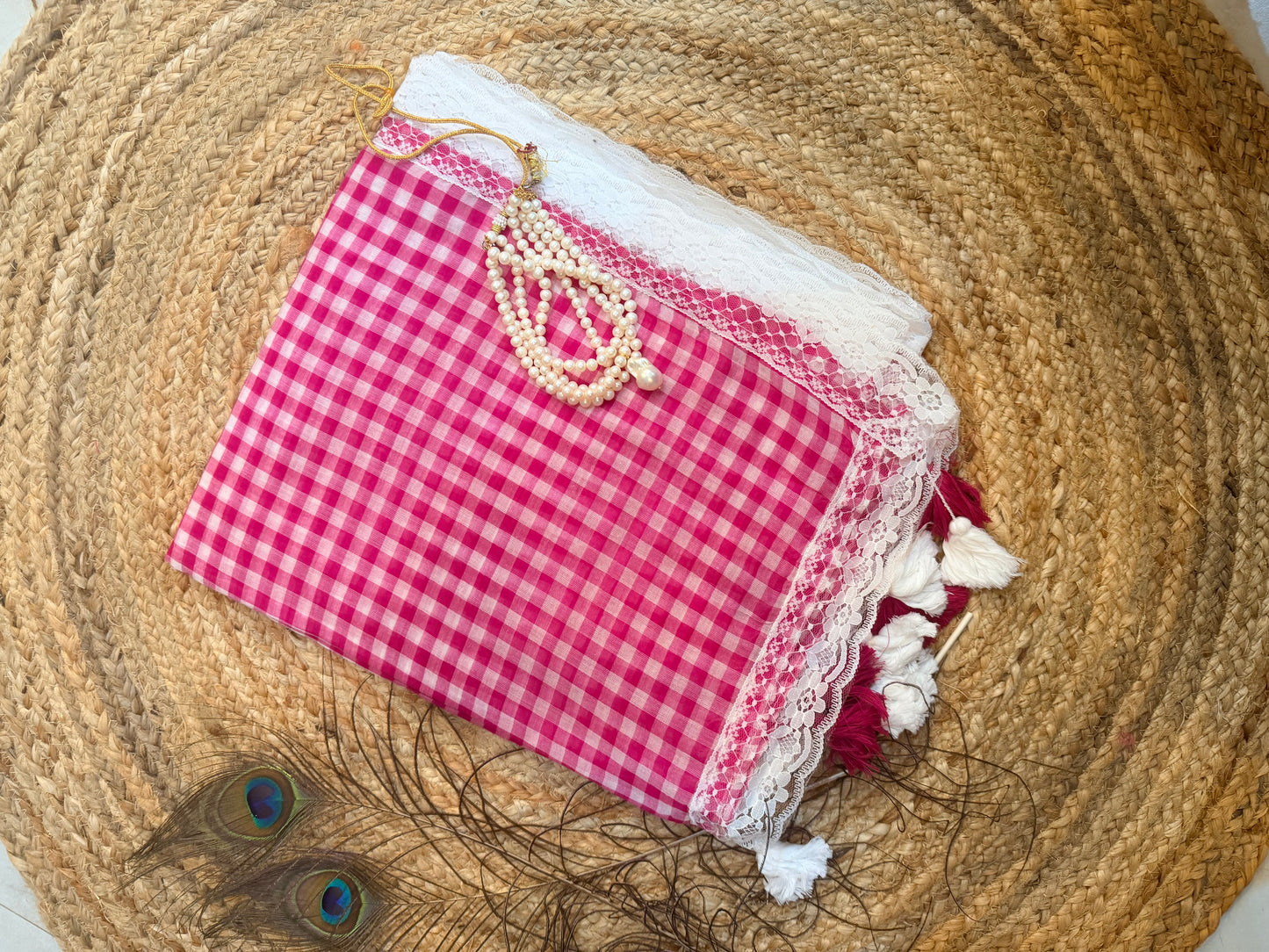 Checkmate-Gingham Rose pink lace