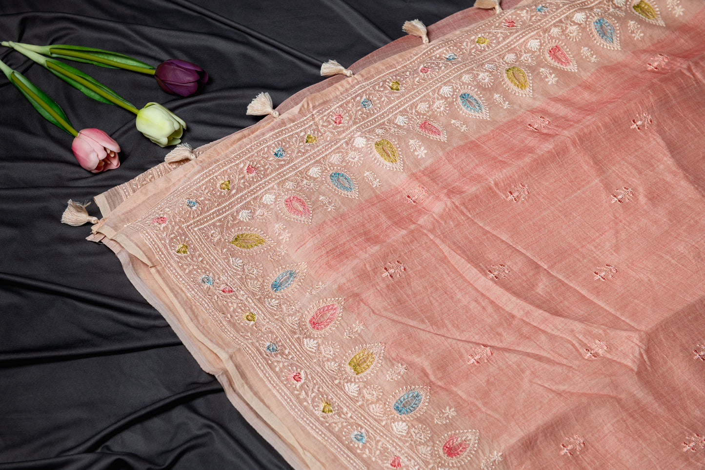 Pure Mul embroidery saree - Pink