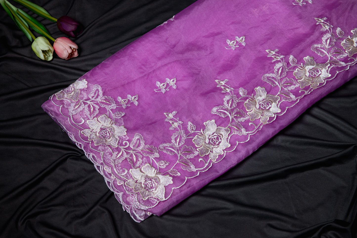 Mauve Organza embroidery saree