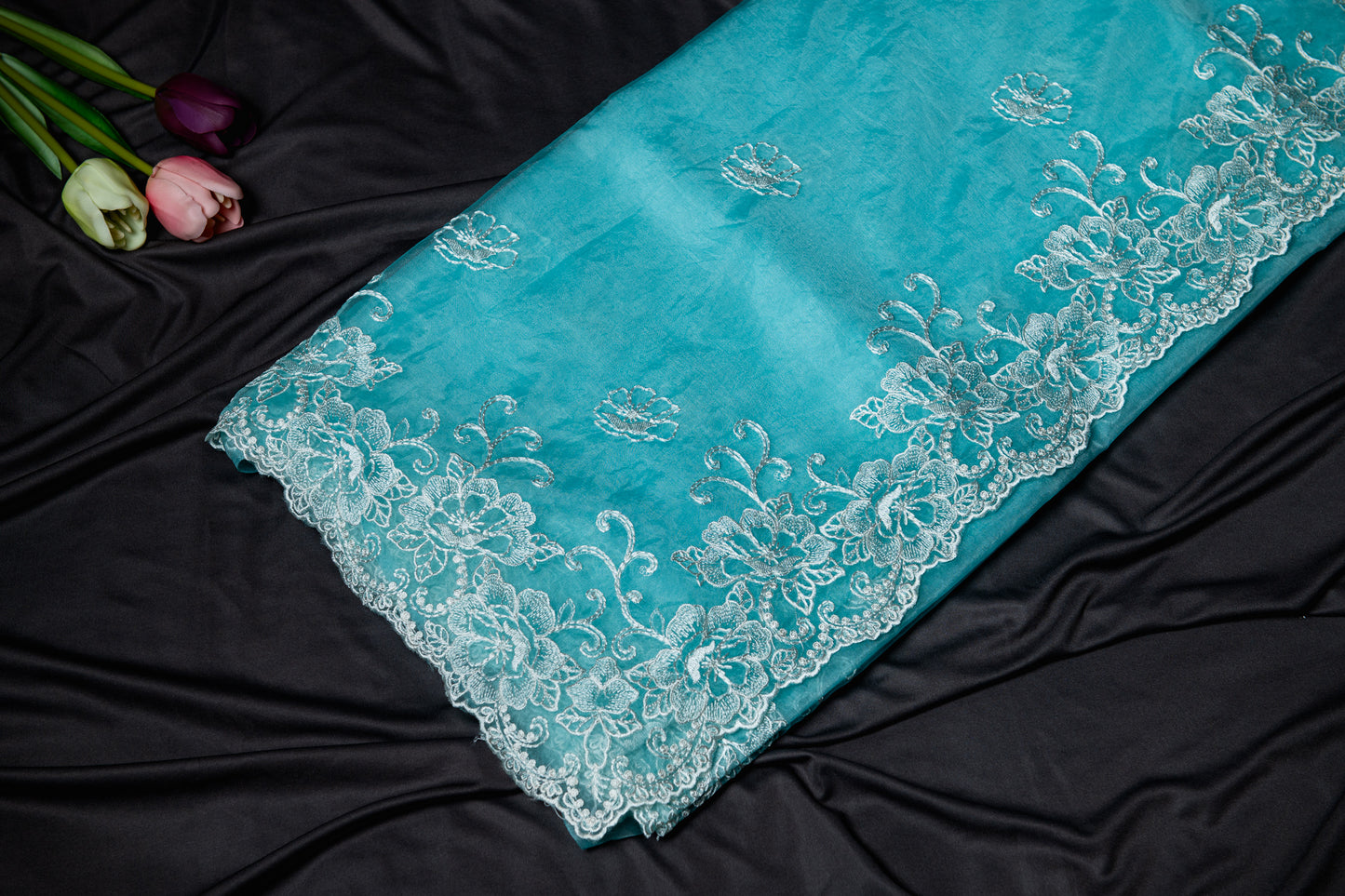 Blue Organza embroidery saree