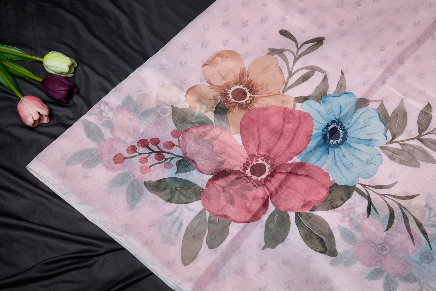 Semi tussar floral print saree-pink