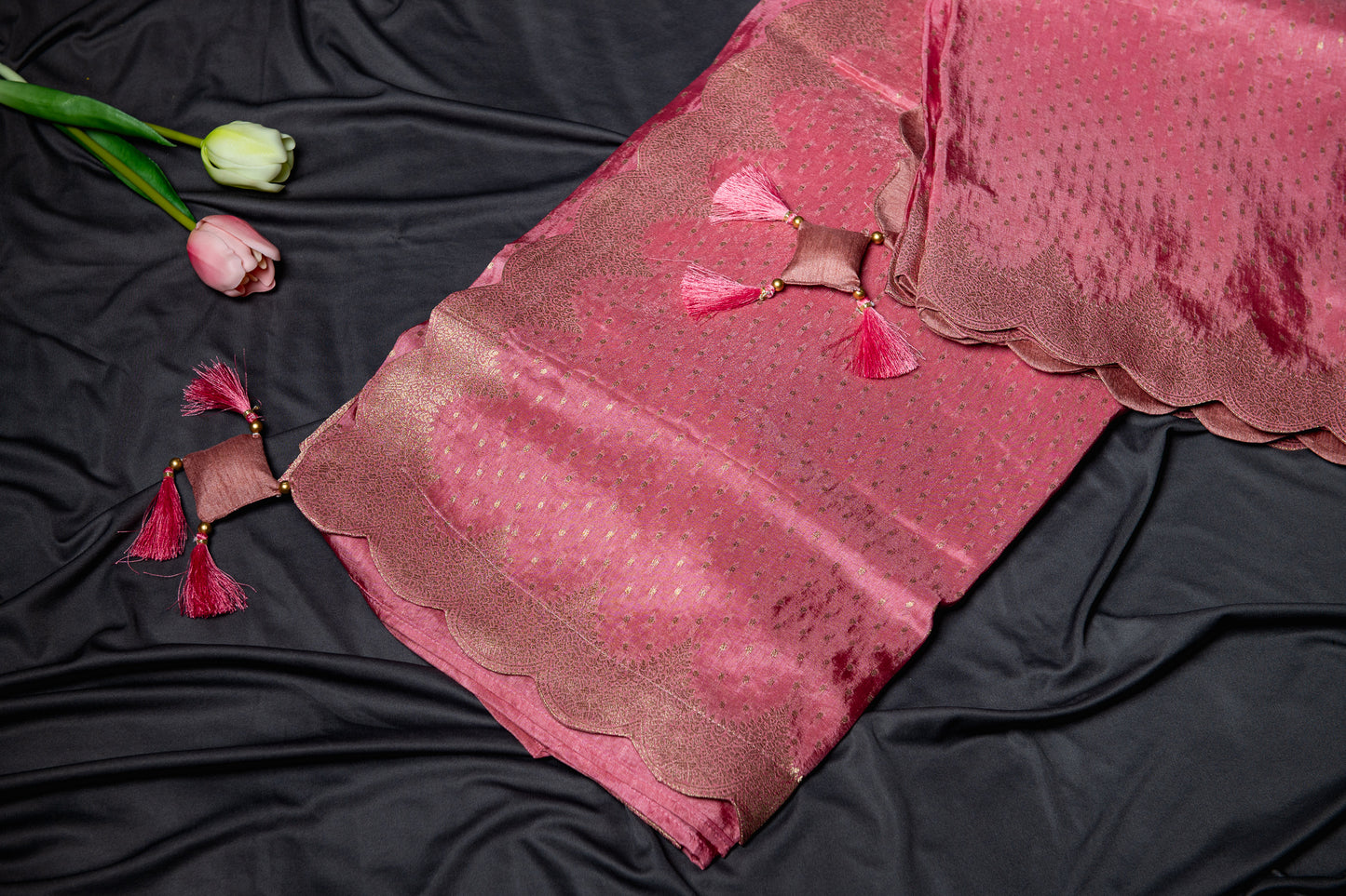 Banarasi silk mauve scallop saree