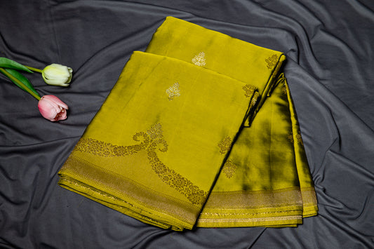 Premium Banarasi Mashru silk with weaving- Mehendi green