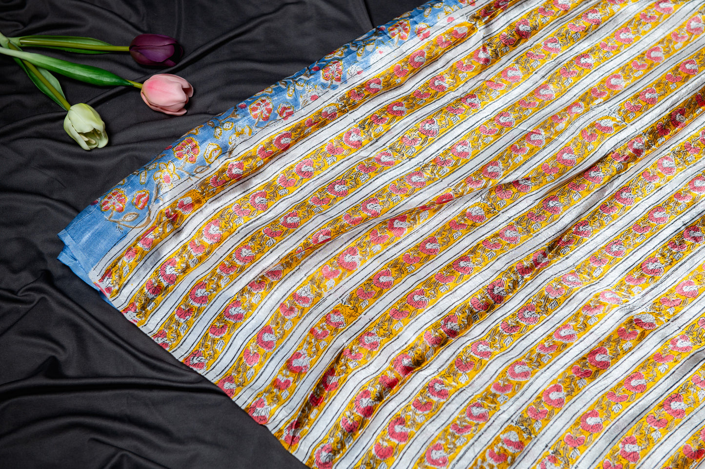 Pure modal silk handblock saree- blue