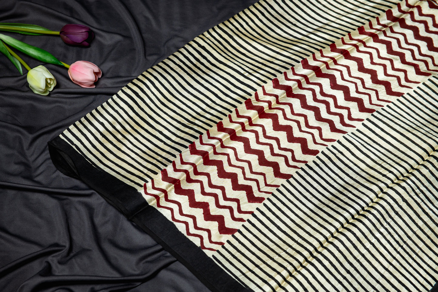 Pure modal silk handblock saree- Beige