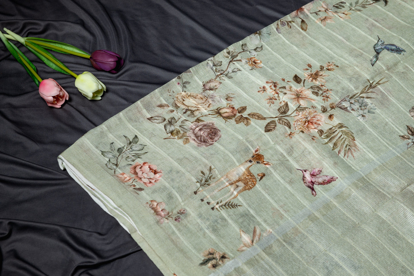 Pure Linen deer printed saree