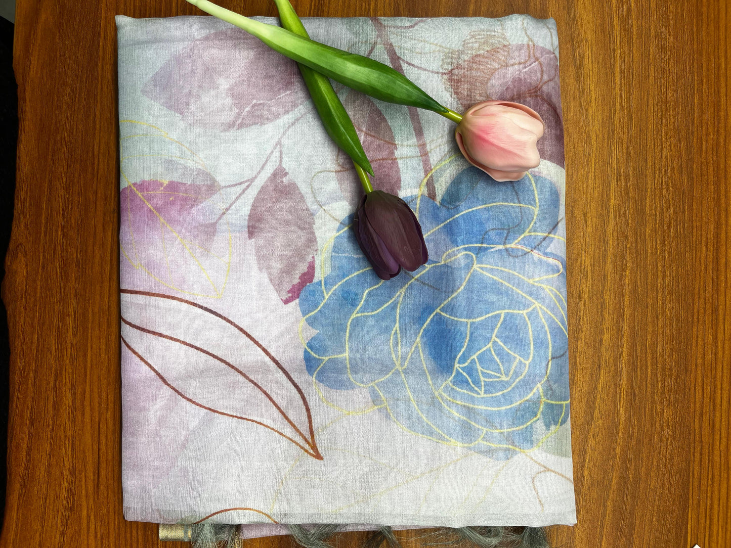 Semi organza floral print saree