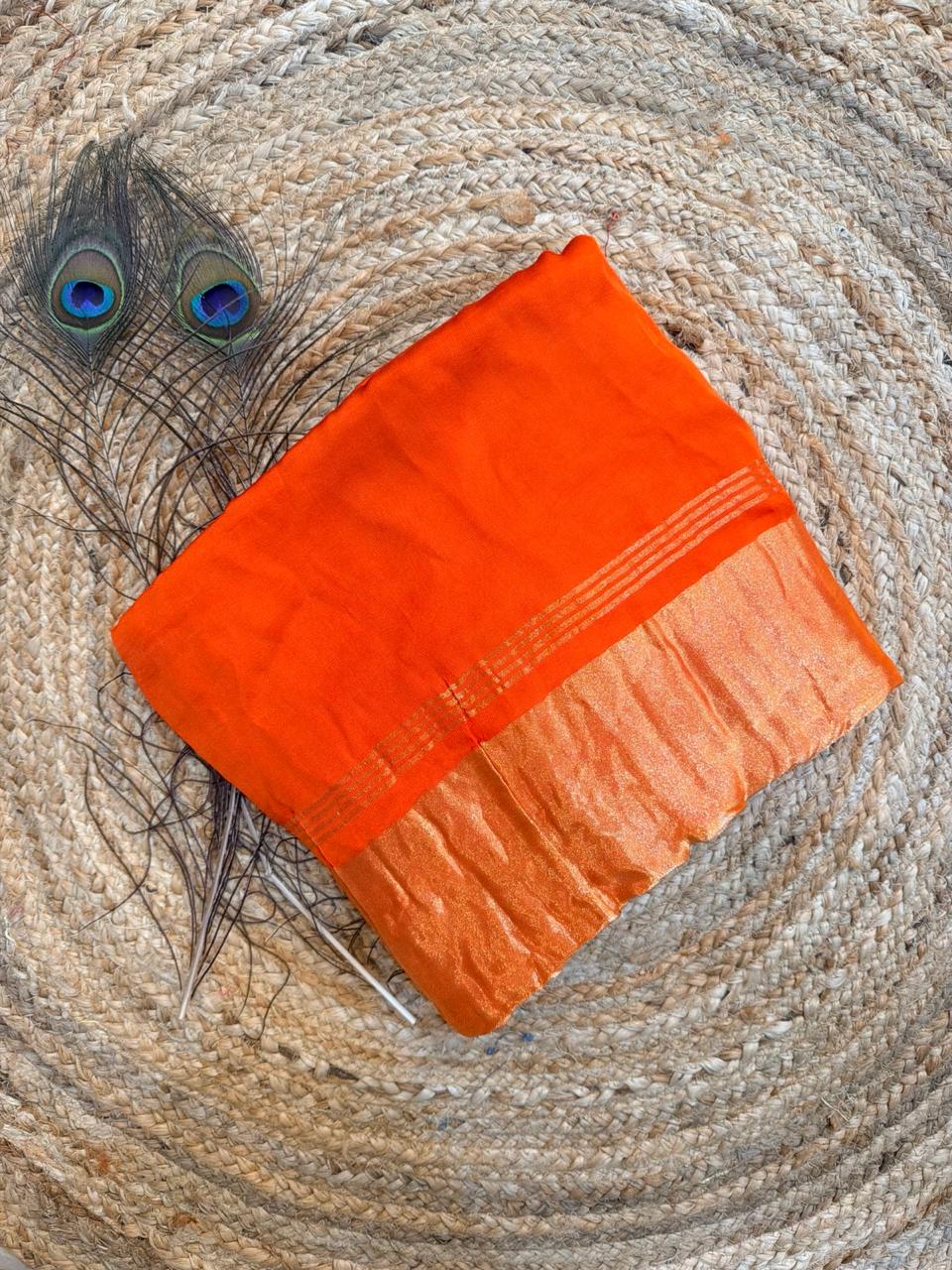 Saffron Orange pure modal silk saree