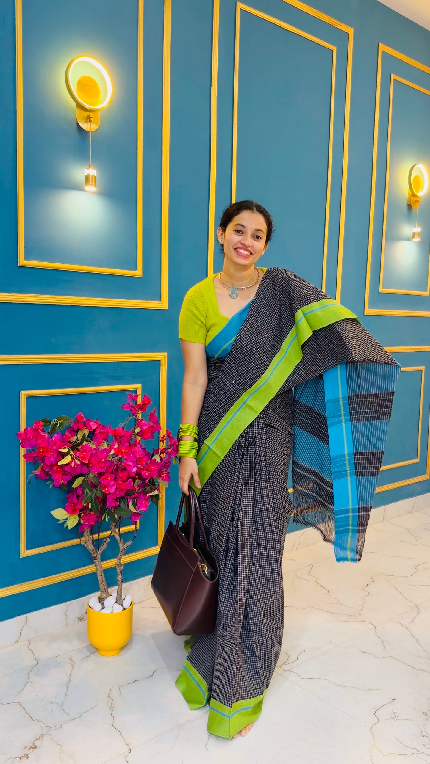 Ganga - Pure handloom patteda anchu blue and green