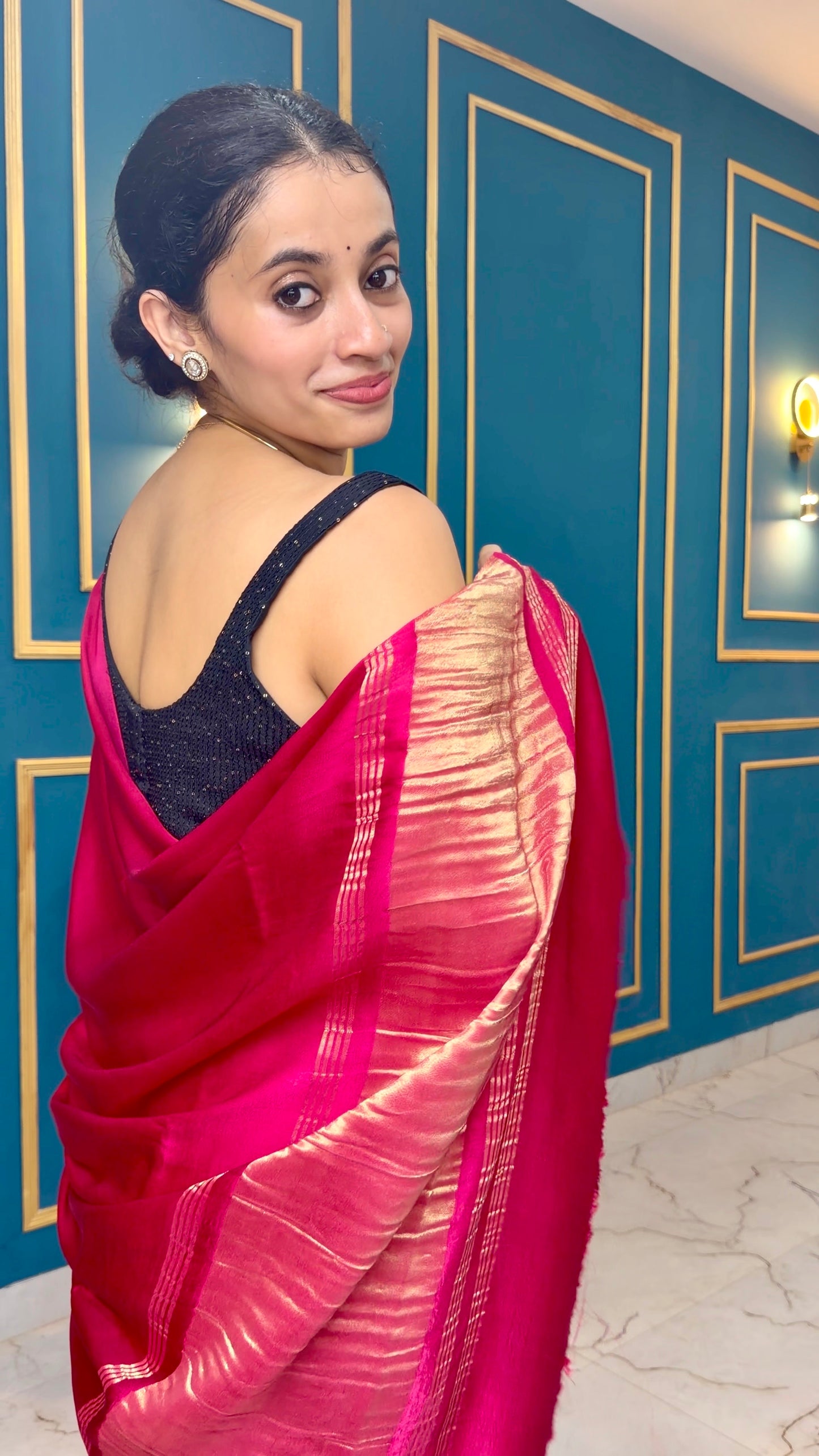 Rani pink pure modal silk saree