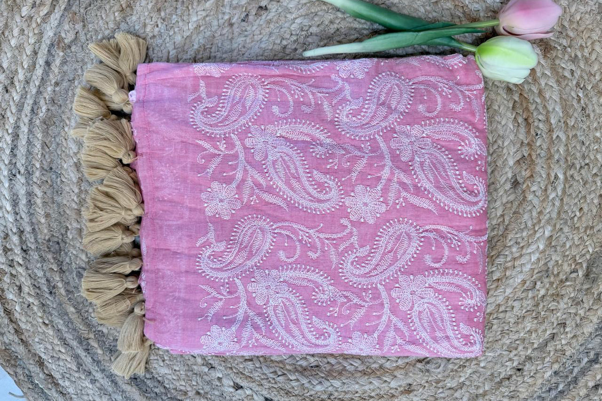 Baby pink - Pure Mul chikankari embroidery