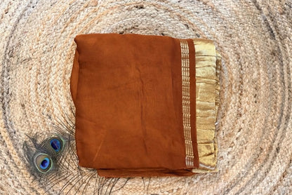 Rust brown pure modal silk saree
