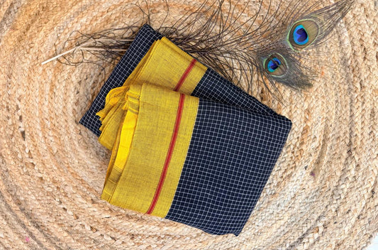 Ganga - Pure handloom patteda anchu yellow