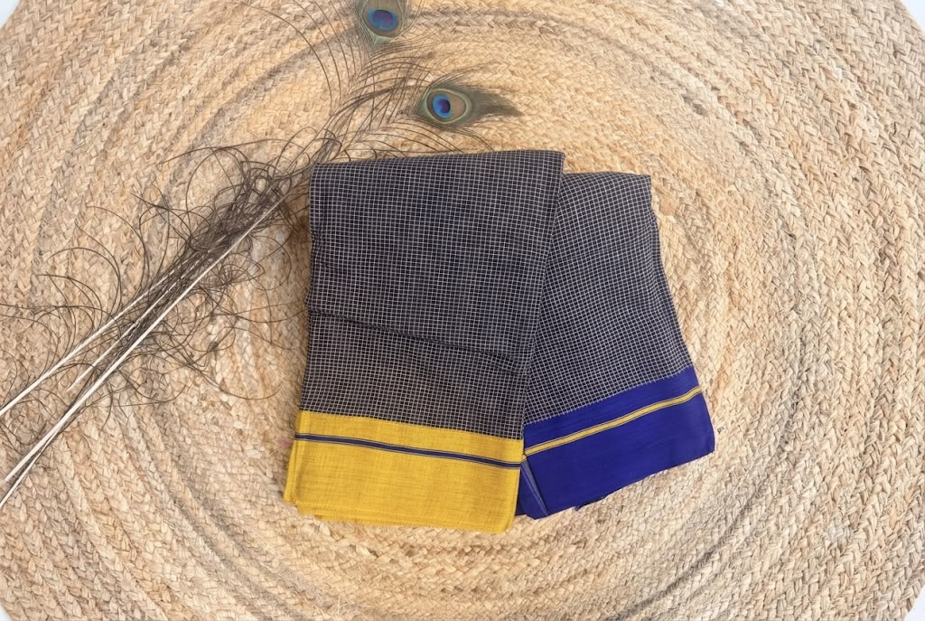 Ganga - Pure handloom patteda anchu yellow and blue