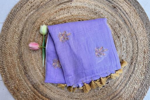 Lilac - Pure Mul hand embroidery Saree