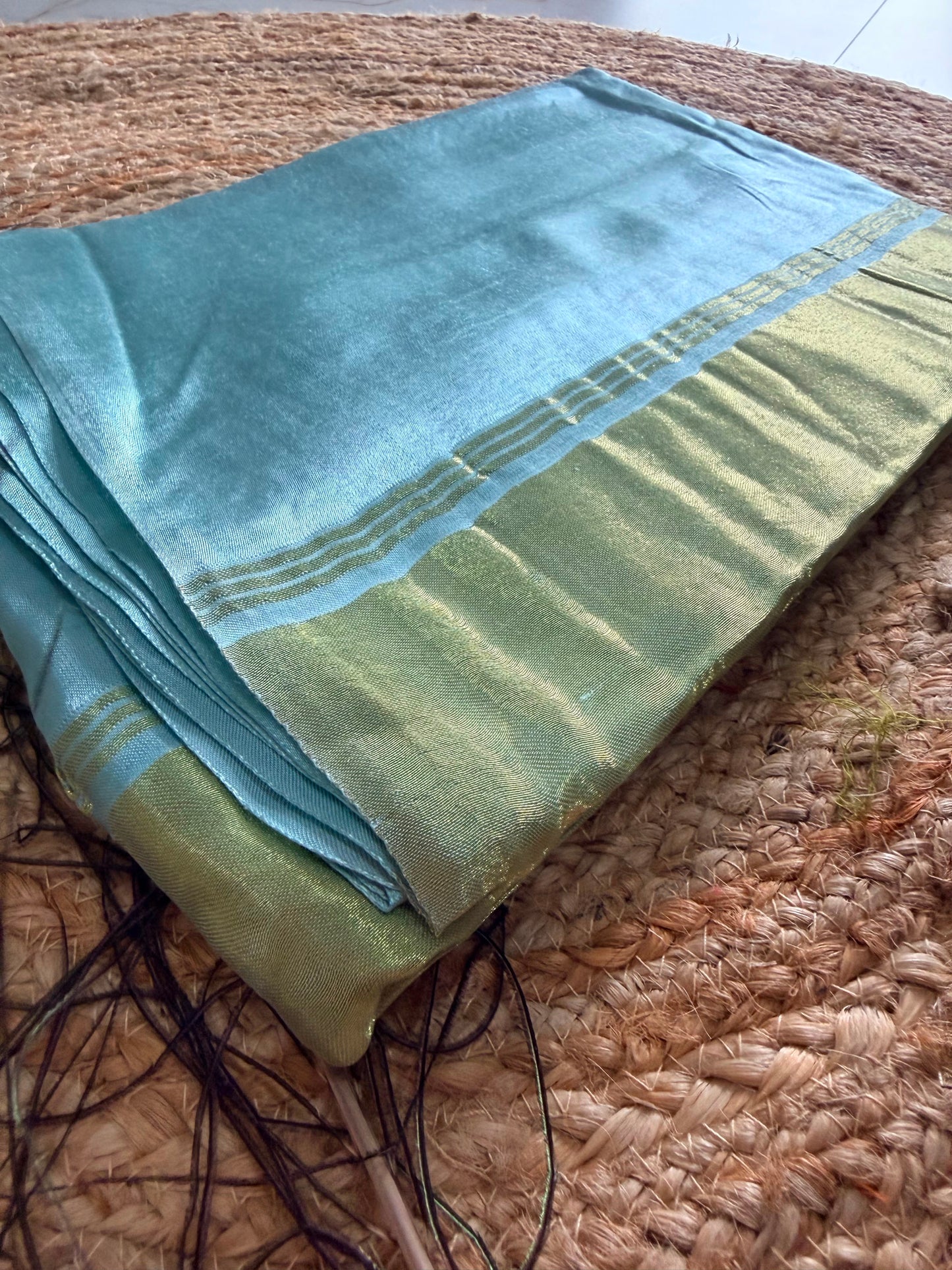 Aqua blue pure modal silk saree