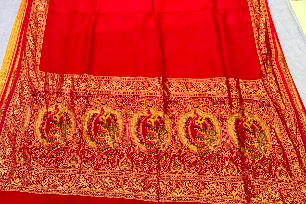 Red color pure dola silk saree