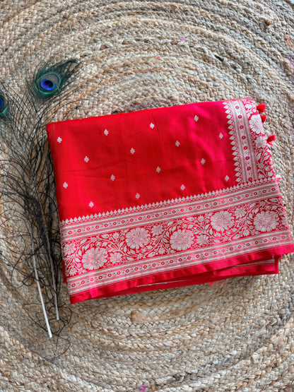 Banarasi soft mashru silk saree - Royal red