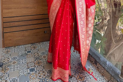 Banarasi soft mashru silk saree - Royal red