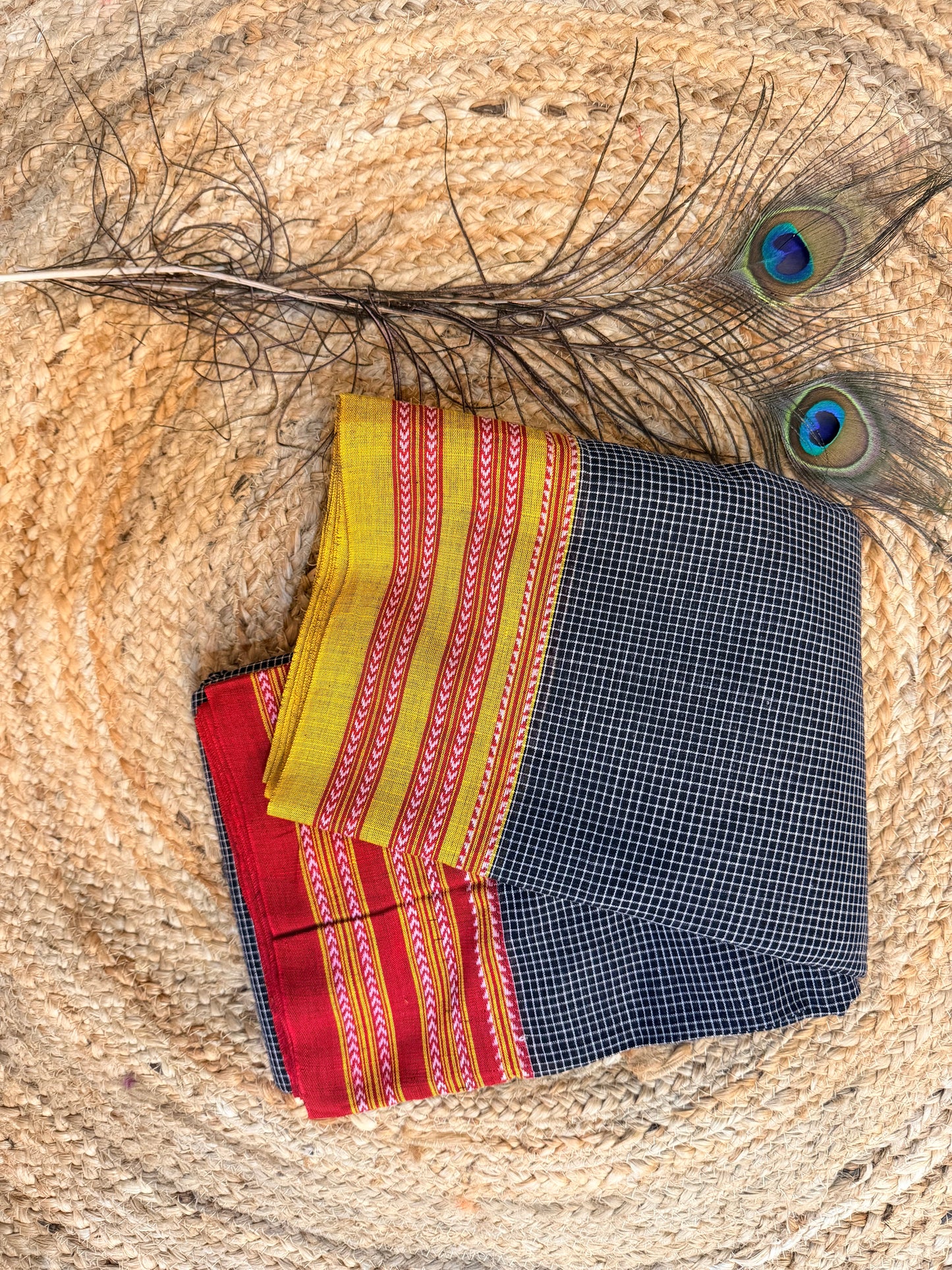 Ganga - Pure handloom patteda anchu red and yellow pattern 2