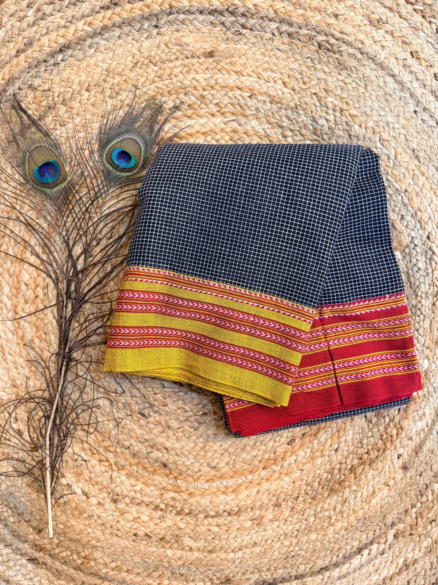 Ganga - Pure handloom patteda anchu red and yellow pattern 2