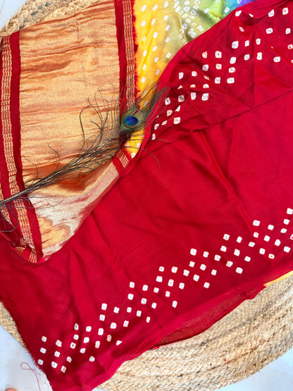 Chukki -Royal red Bandhani pure modal silk saree