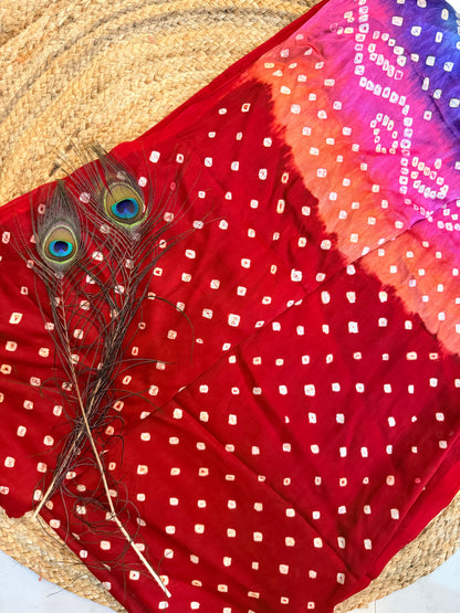 Chukki -Royal red Bandhani pure modal silk saree