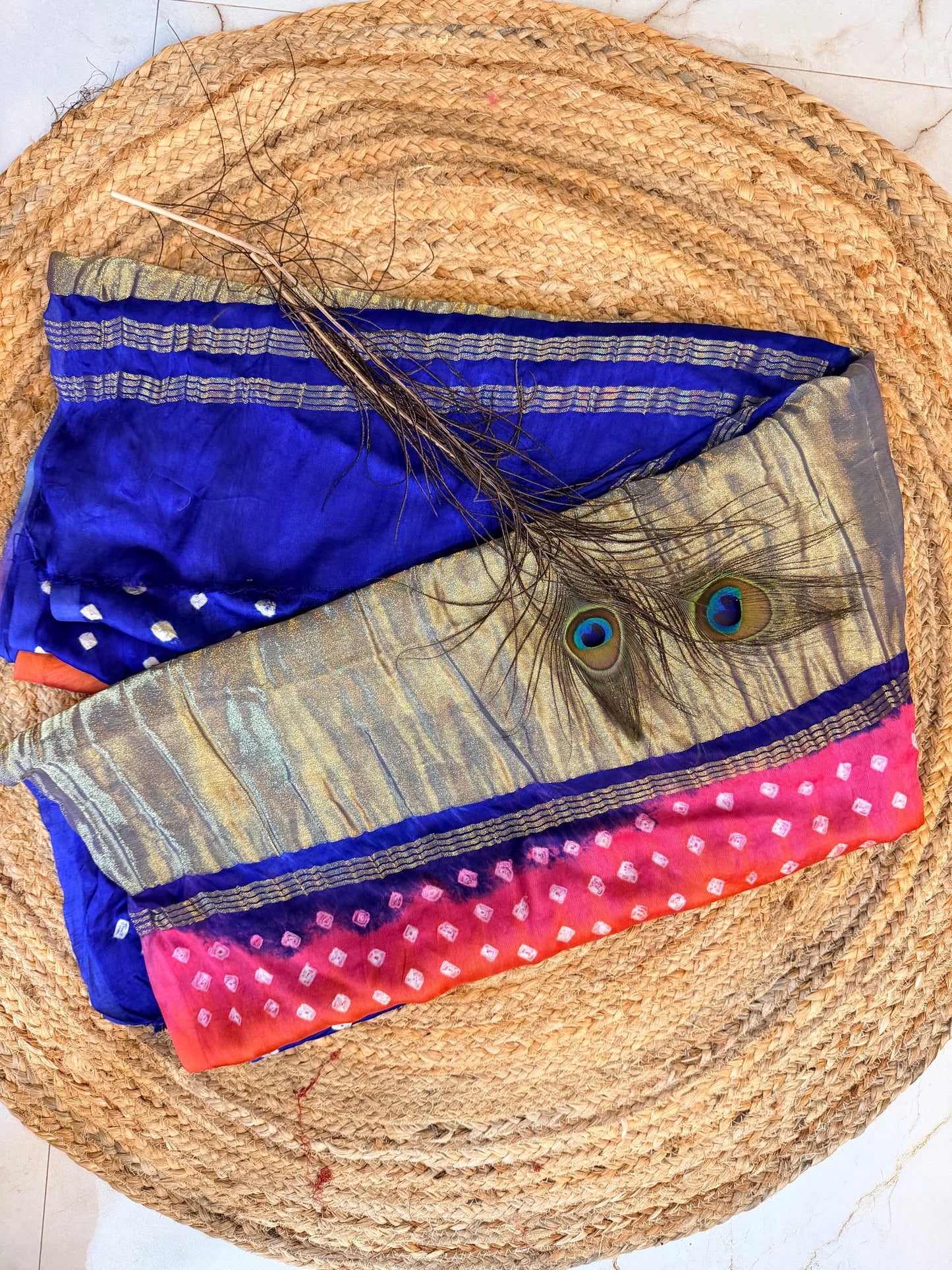 Chukki -Royal blue Bandhani pure modal silk saree