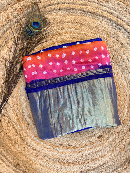 Chukki -Royal blue Bandhani pure modal silk saree