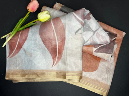 Semi organza floral print saree