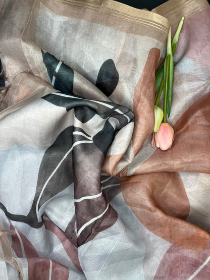 Semi organza floral print saree