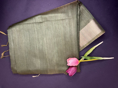 Madhubani print art silk saree- green