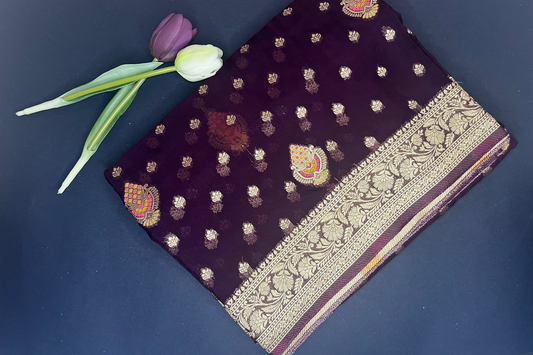 Organza Khaddi banarasi saree- Wine