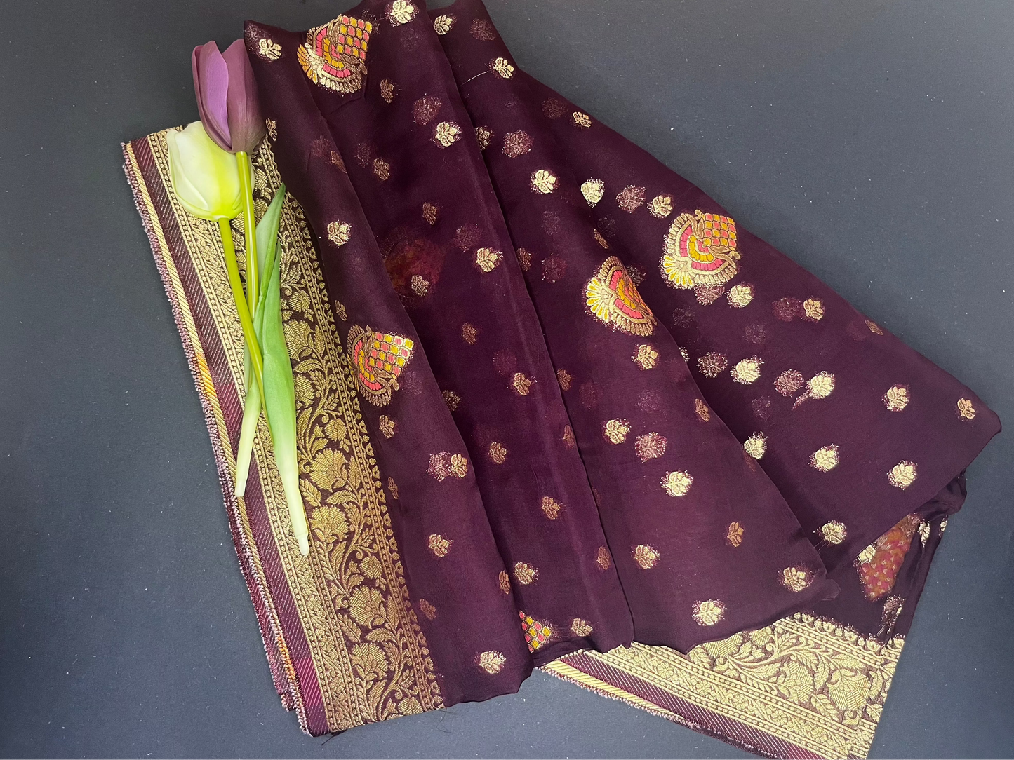 Organza Khaddi banarasi saree- Wine