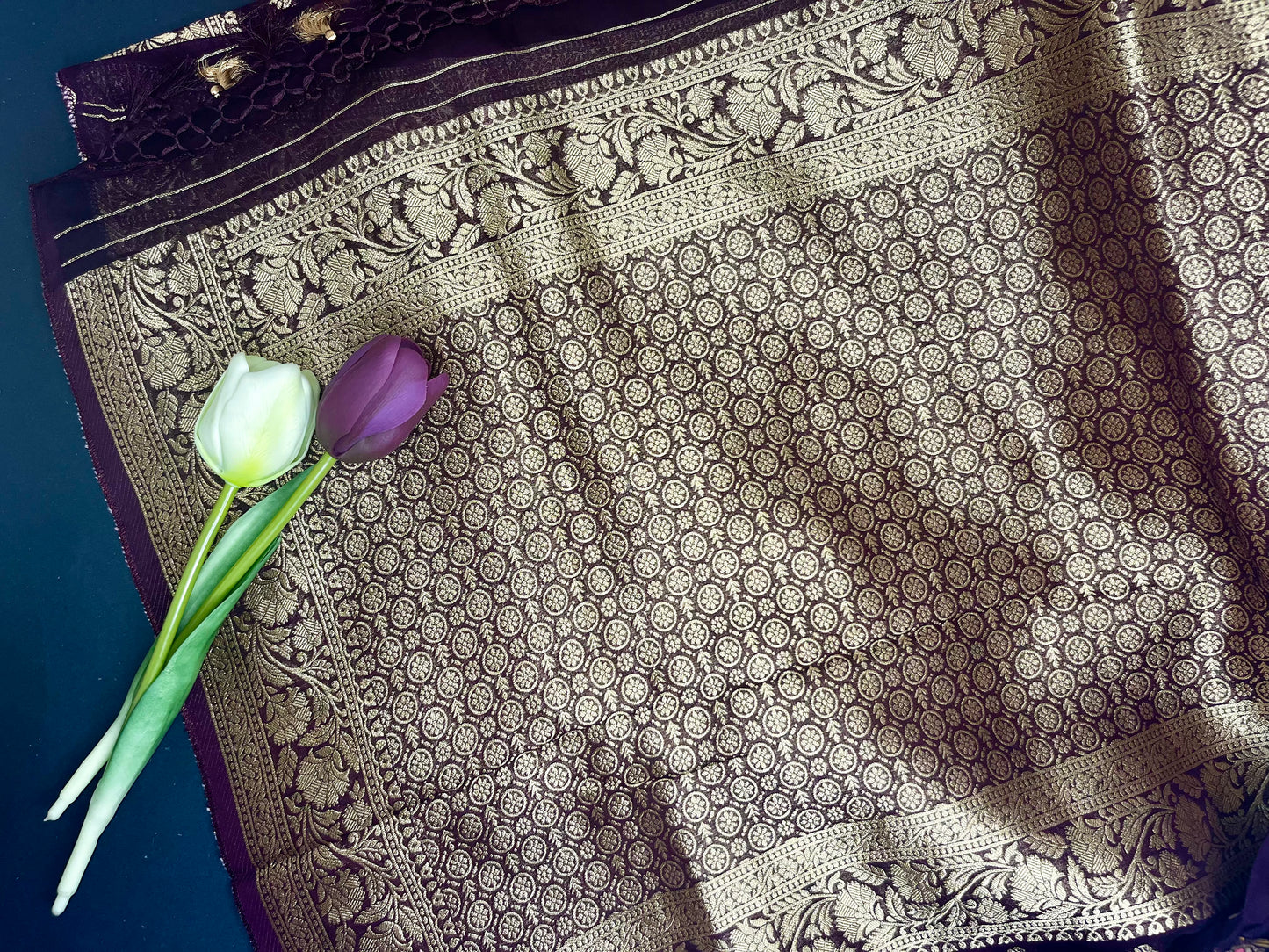 Organza Khaddi banarasi saree- Wine