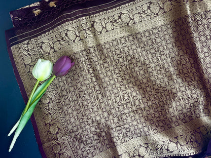 Organza Khaddi banarasi saree- Wine