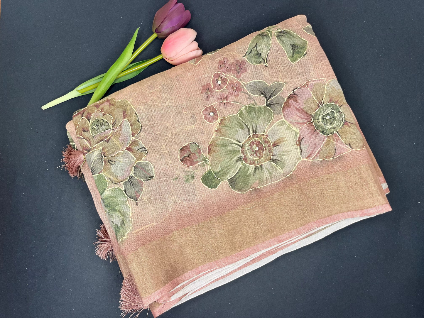 Premium Linen with tissue and Handwork -Rose gold
