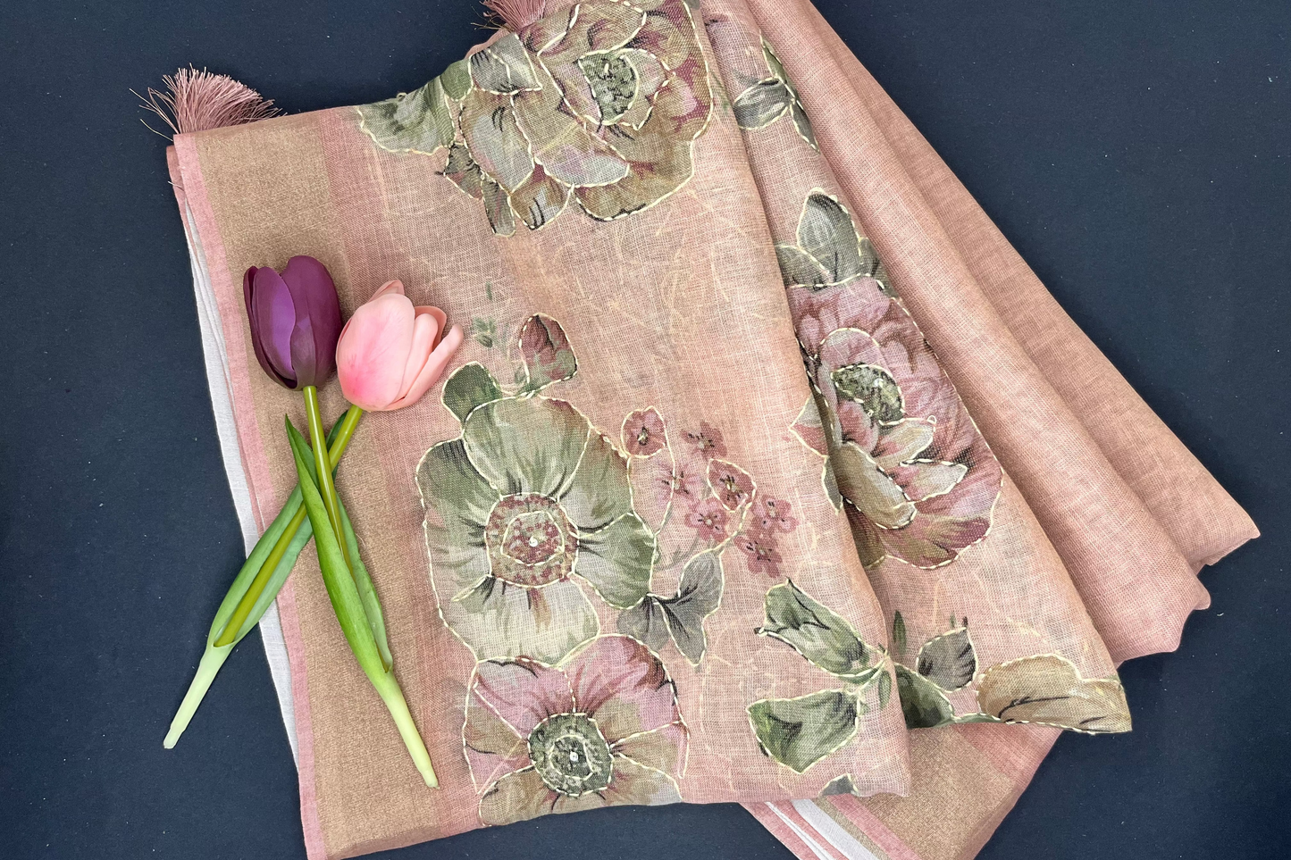 Premium Linen with tissue and Handwork -Rose gold