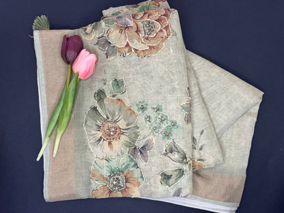 Premium Linen with tissue and Handwork - Green