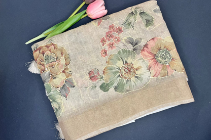 Premium Linen with tissue and Handwork - Beige