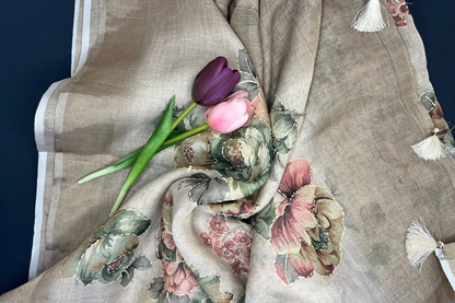 Premium Linen with tissue and Handwork - Beige