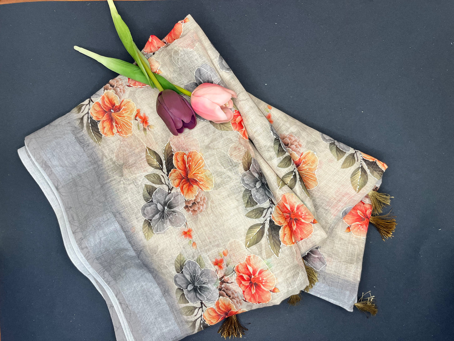 Soft Bengal Linen Kantha Handwork - grey